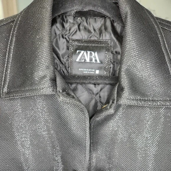 ZARA Shiny bomber black jacket - Picture 2 of 2